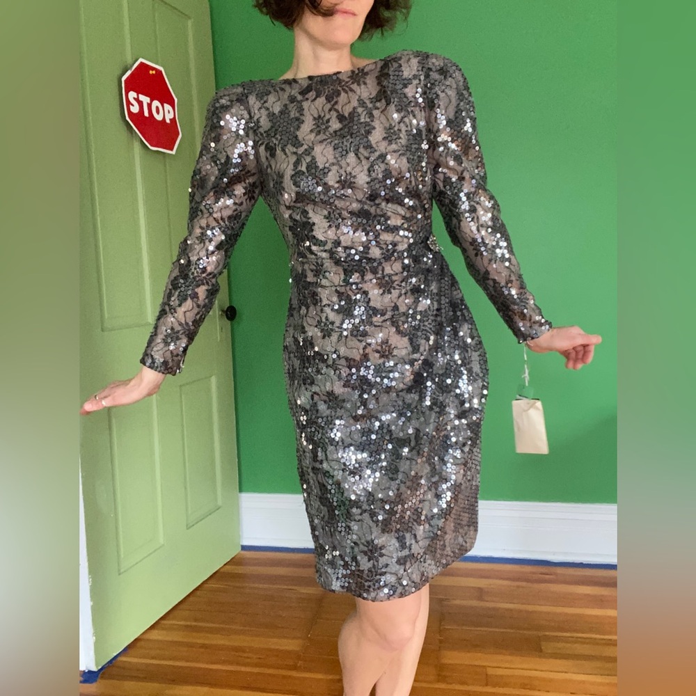 New vintage 90s Mignon New York sequined grey evening bodycon mini Dress